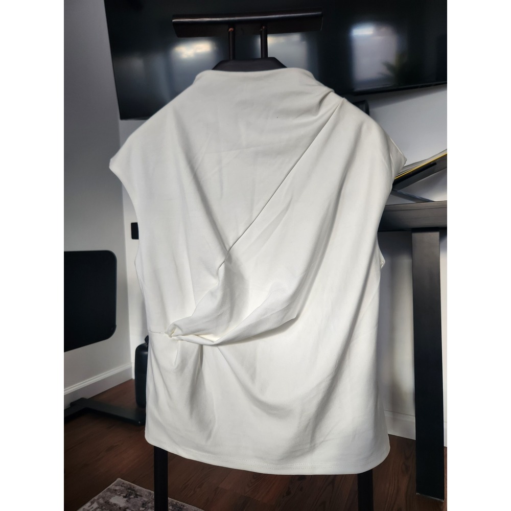 del RA Womens White High Neck Draped Twist Front Sleeveless Top Size L